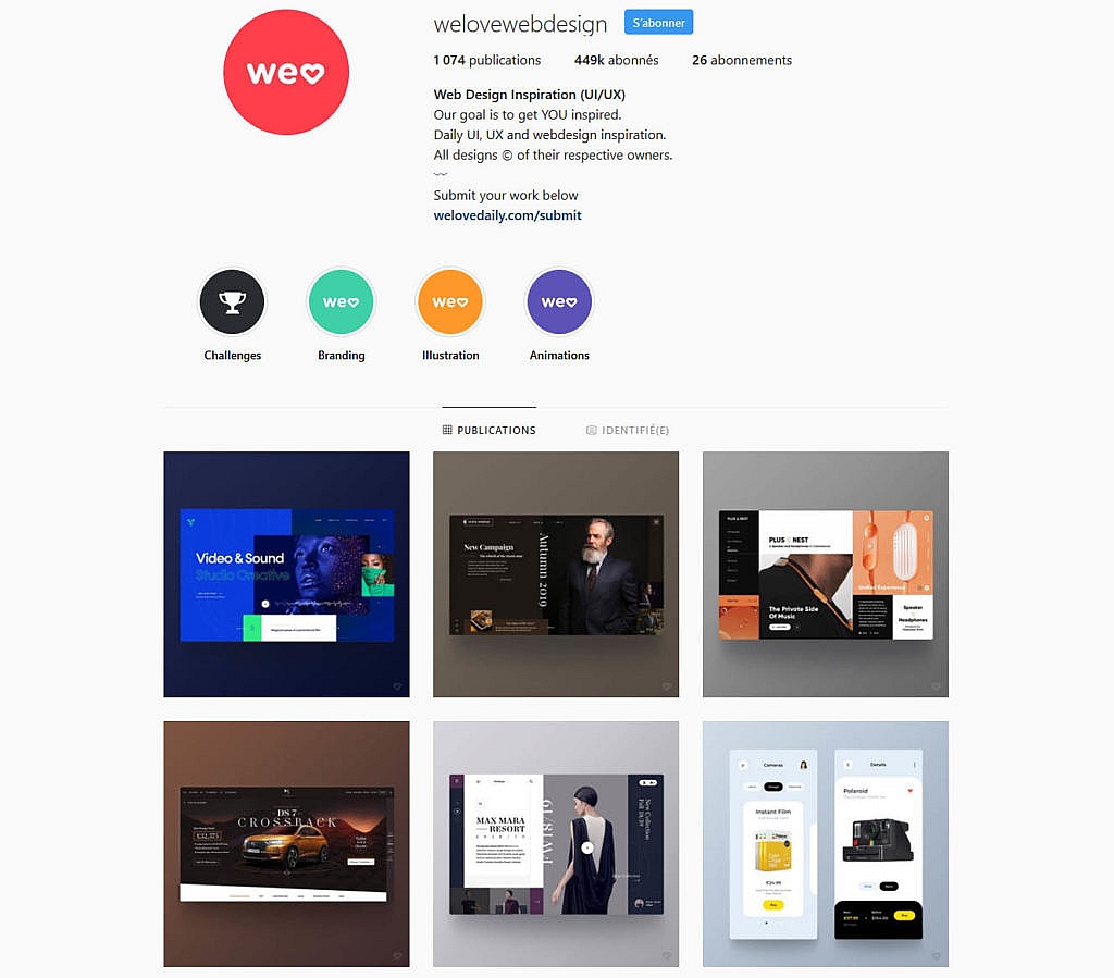 Compte instagram welovewebdesign